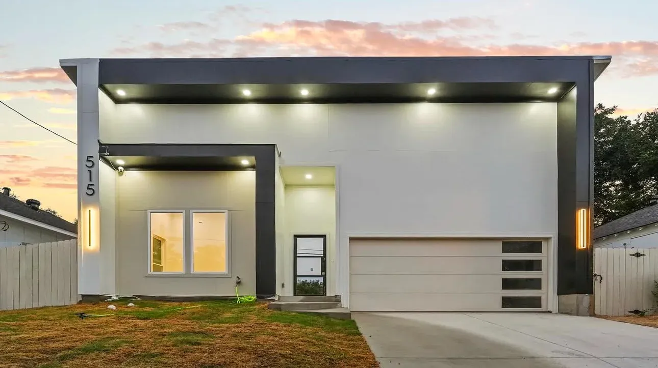 Modern residence at sunset